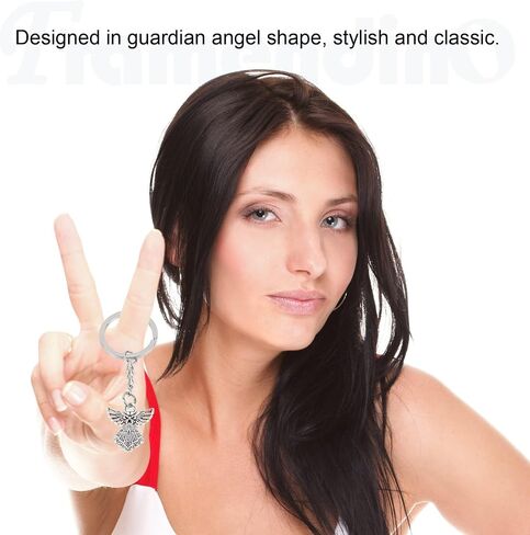 Framendino، 100 حزمة من سلاسل المفاتيح Guardian Angel Charm المعدنية حلقة مفاتيح فضية اللون in Saudi Arabia