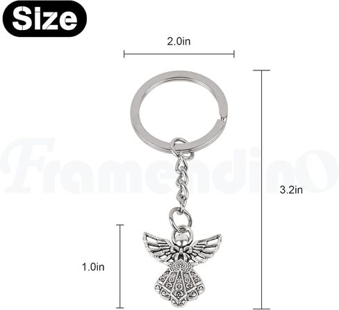 Framendino، 100 حزمة من سلاسل المفاتيح Guardian Angel Charm المعدنية حلقة مفاتيح فضية اللون in Saudi Arabia
