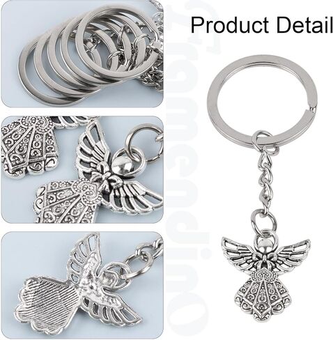 Framendino، 100 حزمة من سلاسل المفاتيح Guardian Angel Charm المعدنية حلقة مفاتيح فضية اللون in Saudi Arabia