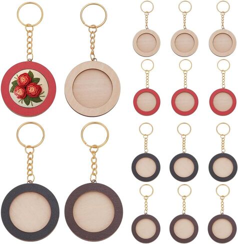 FREEBLOSS 12 Pcs Mini Embroidery Frame Keychain Wooden Frame Keychain Handmade Embroidered Keychains in Saudi Arabia