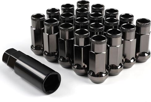 M12x1.5 Open End Lug Wheel Nut Set – 20 PCS Tapered Acorn Seat Wheel Nuts with Socket Key, Compatible with Toyota, Honda, Chevy, Ford, Hyundai, Lexus (Titanium M12 x P1.5) in Kuwait