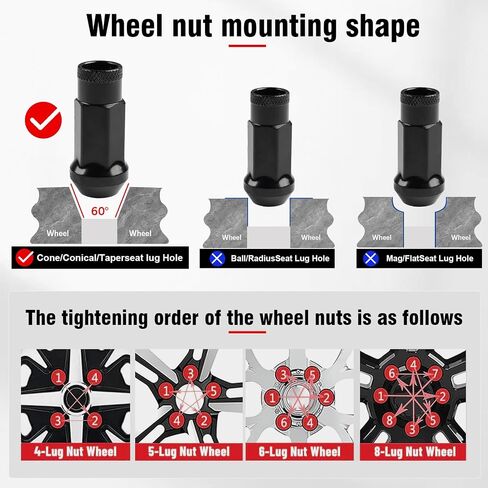 M12x1.5 Open End Lug Wheel Nut Set – 20 PCS Tapered Acorn Seat Wheel Nuts with Socket Key, Compatible with Toyota, Honda, Chevy, Ford, Hyundai, Lexus (Titanium M12 x P1.5) in Kuwait