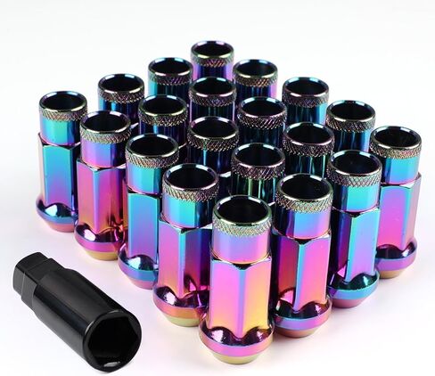 M12x1.5 Open End Lug Wheel Nut Set – 20 PCS Tapered Acorn Seat Wheel Nuts with Socket Key, Compatible with Toyota, Honda, Chevy, Ford, Hyundai, Lexus (Titanium M12 x P1.5) in Kuwait