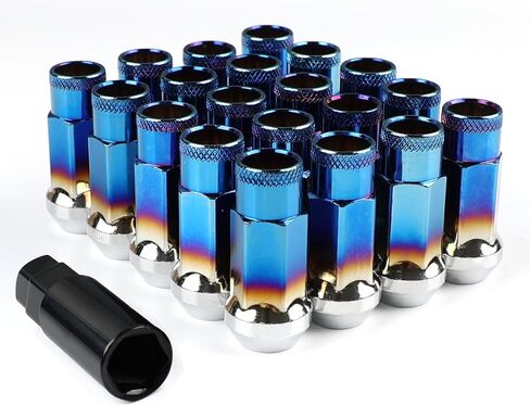 M12x1.5 Open End Lug Wheel Nut Set – 20 PCS Tapered Acorn Seat Wheel Nuts with Socket Key, Compatible with Toyota, Honda, Chevy, Ford, Hyundai, Lexus (Titanium M12 x P1.5) in Kuwait