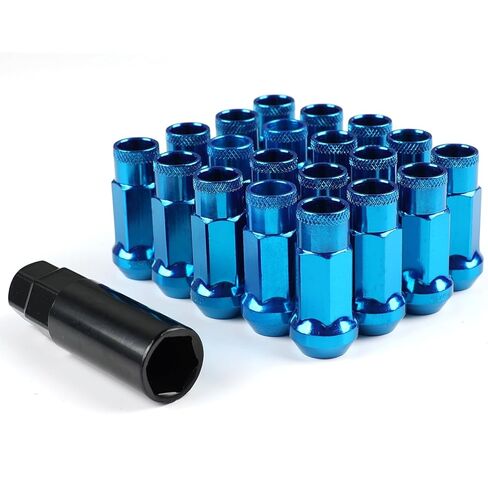 مجموعة صواميل عجلة العروة المفتوحة M12x1.5 - 20 قطعة من صواميل عجلة مقعد البلوط المدببة مع مفتاح المقبس، متوافقة مع تويوتا وهوندا وتشيفي وفورد وهيونداي ولكزس (تيتانيوم M12 x P1.5) in Kuwait