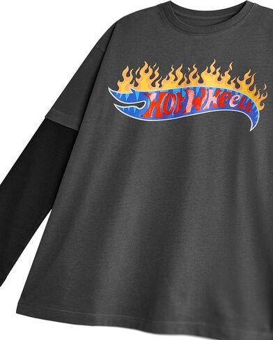 Hot Wheels Boys' Grey Long-Sleeved T-Shirt, Size 7-8 Years, Slim Fit, Officially Licensed in Saudi Arabia