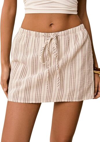 تنورة نسائية GORGLITTER مخططة برباط صغير وربطة عنق أمامية مع جيوب in Kuwait