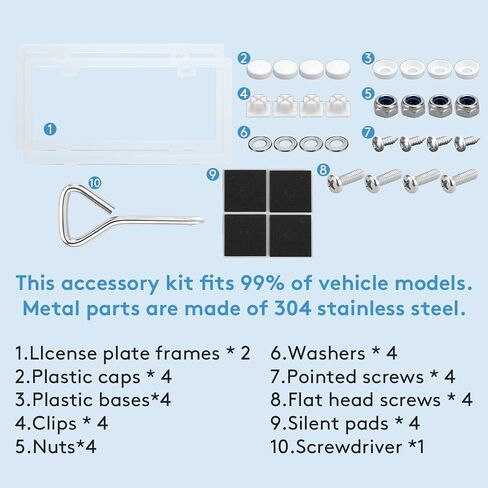 Transparent License Plate Frames 2 Pack,License Plate Holder Without Obstruction.Rustproof, Rattle Proof & Weatherproof Universal Car Accessories with Screw Caps (White),by Malomatt in Saudi Arabia