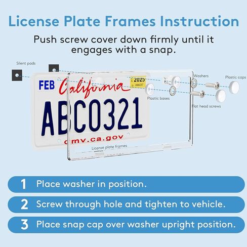 Transparent License Plate Frames 2 Pack,License Plate Holder Without Obstruction.Rustproof, Rattle Proof & Weatherproof Universal Car Accessories with Screw Caps (White),by Malomatt in Saudi Arabia