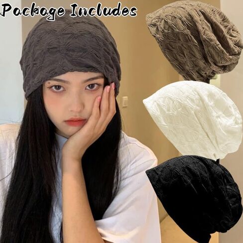 Fashion Autumn Winter Warm Hats Solid Color Women Baggy Slouchy Beanie Hat Fordable Outdoor Girls Wrinkled Thin Bonnet Cap in Saudi Arabia