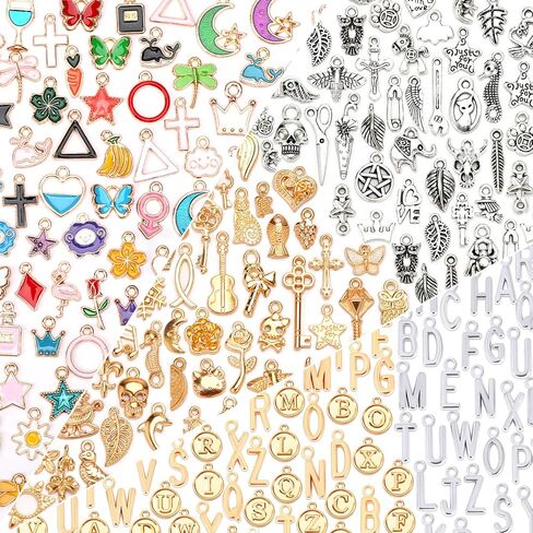 SANNIX 400Pcs Charms for Jewelry Making, Assorted Gold Enamel Charms Jewelry Bangle Charm Pendants Bracelet Necklace Earrings Making and Crafting in Kuwait