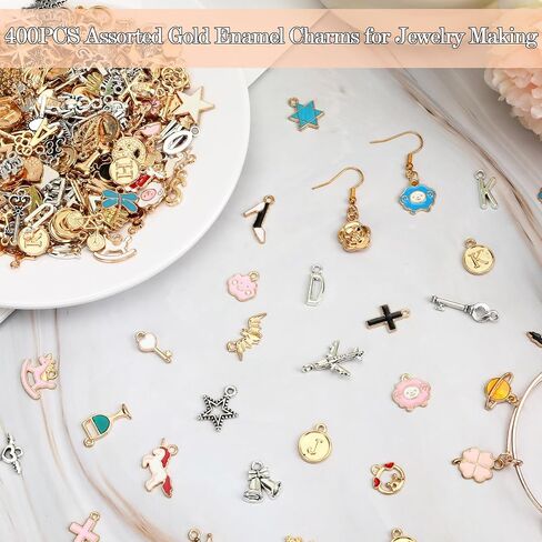 SANNIX 400Pcs Charms for Jewelry Making, Assorted Gold Enamel Charms Jewelry Bangle Charm Pendants Bracelet Necklace Earrings Making and Crafting in Kuwait