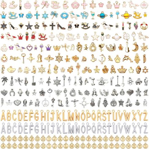 SANNIX 400Pcs Charms for Jewelry Making, Assorted Gold Enamel Charms Jewelry Bangle Charm Pendants Bracelet Necklace Earrings Making and Crafting in Kuwait