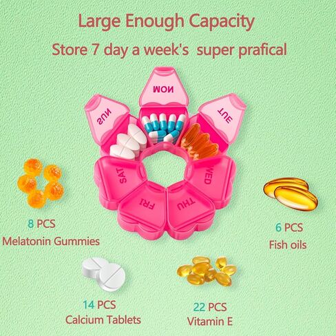 Large Weekly Pill Organizer,7 Day Cute Heart Pill Organizer,Weekly Container for Fish Oil/Medicine/Supplements (Multicolor2+Multicolor3) in Saudi Arabia