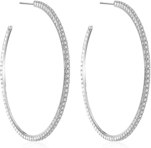 FAMARINE Gold Silver CZ Open C Hoops Earrings, Crystal Cubic Zirconia Hoop Earring Gift for Women in Saudi Arabia