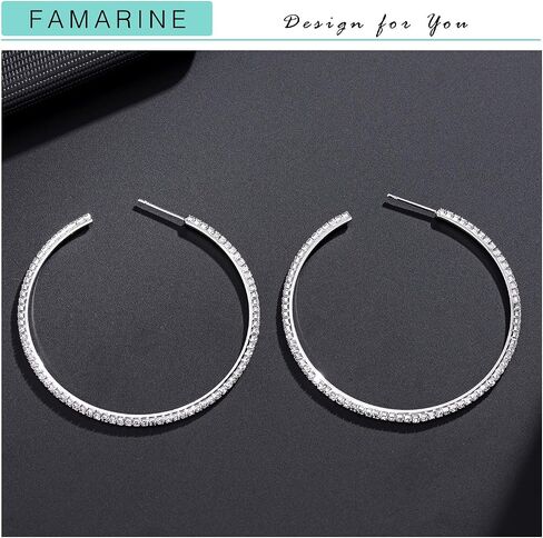 FAMARINE Gold Silver CZ Open C Hoops Earrings, Crystal Cubic Zirconia Hoop Earring Gift for Women in Saudi Arabia