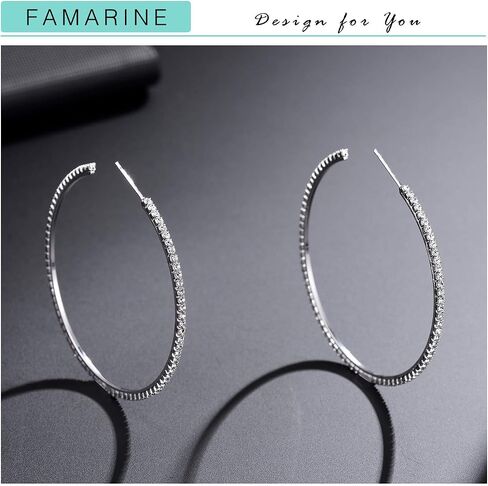 FAMARINE Gold Silver CZ Open C Hoops Earrings, Crystal Cubic Zirconia Hoop Earring Gift for Women in Saudi Arabia