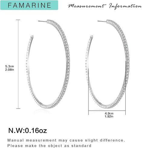 FAMARINE Gold Silver CZ Open C Hoops Earrings, Crystal Cubic Zirconia Hoop Earring Gift for Women in Saudi Arabia