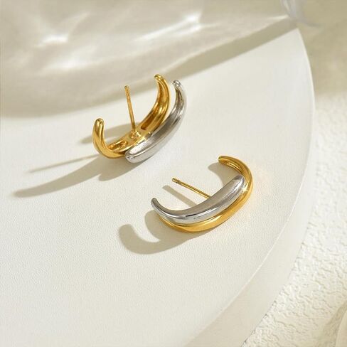 Two Tone Chain Hoop Earrings for Women Dainty Gold Silver Dangling Chain Earrings Lightweight Double Open Hoops Mixed Metal Trendy Fashion Jewelry in Saudi Arabia
