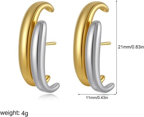 Two Tone Chain Hoop Earrings for Women Dainty Gold Silver Dangling Chain Earrings Lightweight Double Open Hoops Mixed Metal Trendy Fashion Jewelry in Saudi Arabia