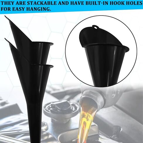 2 PCS Long Neck Oil Funnes for Automotive Use, Multi-Function Plastic Funnel for Oil Change, No Spill Fuel Funnel for Filling Coolant, Transmission Fluid, Engine Oils, Gas Lubricants (Black) in Saudi Arabia