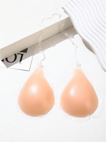 MakeMeChic Women's 1 Pair Invisible Pasties Push Up No Show Adhesive Bras with Halter Clear Strap in Saudi Arabia