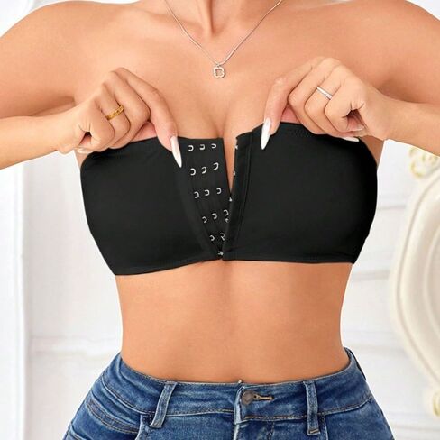Strapless Bras for Women Front Closure Push Up Bra Scallop Trim Bandeau Bralette Underwear in Saudi Arabia