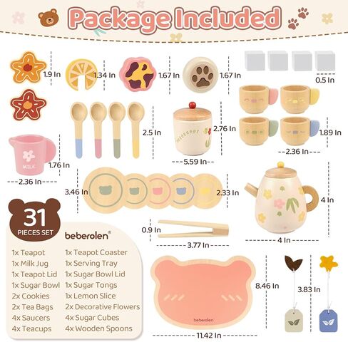 مجموعة الشاي الخشبية للفتيات الصغيرات هدية عيد ميلاد 2-4 سنوات من العمر ألعاب الأميرة لعب مجموعات الطعام للأطفال اكسسوارات المطبخ الأطفال الصغار 3-5 حفلة في الهواء الطلق 1-3 التظاهر الغذاء الحلوى الكوكيز لعبة الخشب in Kuwait