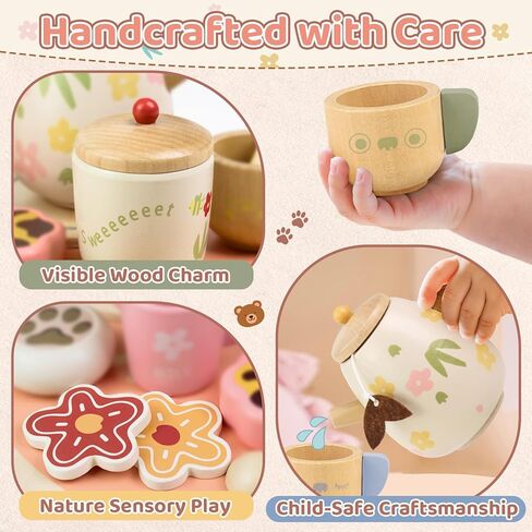 مجموعة الشاي الخشبية للفتيات الصغيرات هدية عيد ميلاد 2-4 سنوات من العمر ألعاب الأميرة لعب مجموعات الطعام للأطفال اكسسوارات المطبخ الأطفال الصغار 3-5 حفلة في الهواء الطلق 1-3 التظاهر الغذاء الحلوى الكوكيز لعبة الخشب in Kuwait