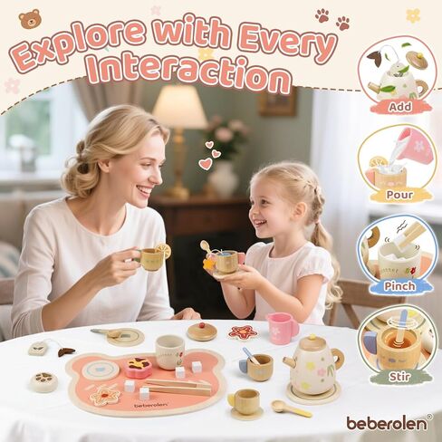 مجموعة الشاي الخشبية للفتيات الصغيرات هدية عيد ميلاد 2-4 سنوات من العمر ألعاب الأميرة لعب مجموعات الطعام للأطفال اكسسوارات المطبخ الأطفال الصغار 3-5 حفلة في الهواء الطلق 1-3 التظاهر الغذاء الحلوى الكوكيز لعبة الخشب in Kuwait