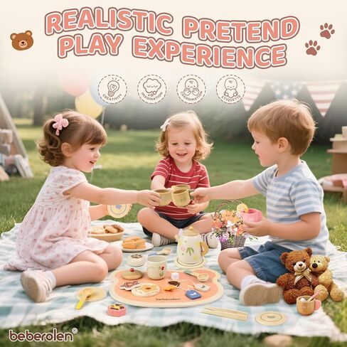 مجموعة الشاي الخشبية للفتيات الصغيرات هدية عيد ميلاد 2-4 سنوات من العمر ألعاب الأميرة لعب مجموعات الطعام للأطفال اكسسوارات المطبخ الأطفال الصغار 3-5 حفلة في الهواء الطلق 1-3 التظاهر الغذاء الحلوى الكوكيز لعبة الخشب in Kuwait