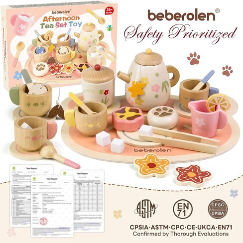 مجموعة الشاي الخشبية للفتيات الصغيرات هدية عيد ميلاد 2-4 سنوات من العمر ألعاب الأميرة لعب مجموعات الطعام للأطفال اكسسوارات المطبخ الأطفال الصغار 3-5 حفلة في الهواء الطلق 1-3 التظاهر الغذاء الحلوى الكوكيز لعبة الخشب in Kuwait