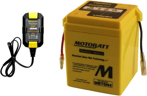 Motobatt MBT6N4 12V 4 AH AGM Battery + MBRC1 Motobatt 6V/12V1.0 Amp Lead and Lithium Charger Combo Package in Saudi Arabia