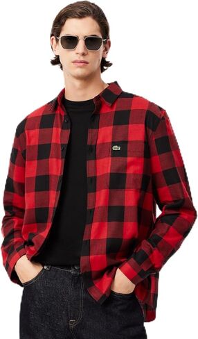 Lacoste Men's Long Sleeve Checked Gingham Button-Down Shirt in Kuwait