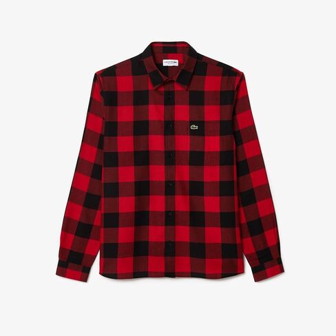 Lacoste Men's Long Sleeve Checked Gingham Button-Down Shirt in Kuwait