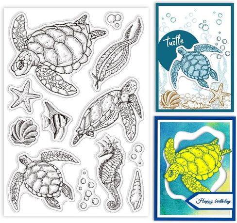 GLOBLELAND Single Piece Marine Life Background Clear Stamp Ocean Animals Background Silicone Stamp for DIY Scrapbooking Photo Album Decorative Cards Making Home Decoration 6.3x4.33inch in Saudi Arabia