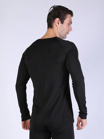 Men's Solid Black Fleece-Lined Compression Long Sleeve Shirt - Stretch Warm Athletic Base Layer for Workouts in Saudi Arabia