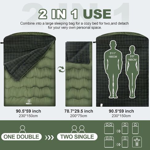 حقيبة نوم مزدوجة من القطن للشتاء، حقيبة نوم من الفلانيل بحجم كوين للبالغين، حقيبة نوم دافئة ودافئة لشخصين للأزواج أو التخييم العائلي، سفر RV in Kuwait