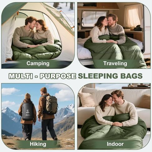 حقيبة نوم مزدوجة من القطن للشتاء، حقيبة نوم من الفلانيل بحجم كوين للبالغين، حقيبة نوم دافئة ودافئة لشخصين للأزواج أو التخييم العائلي، سفر RV in Kuwait