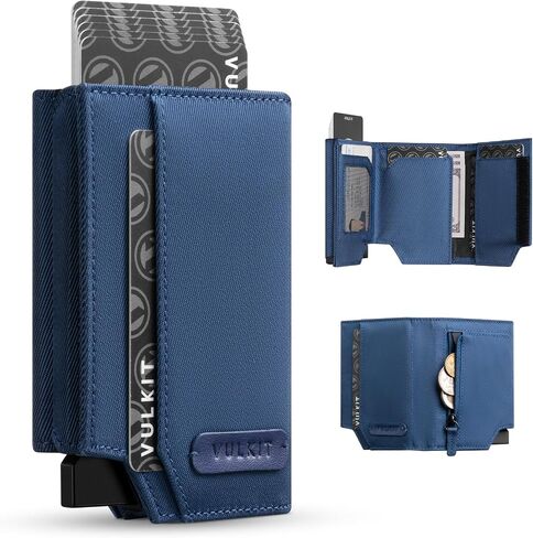 VULKIT Mens Wallet for Max.12 Cards with Pop-Up Credit Card Ejector Case, ID Window, Cash/Bills Compartment and Coin Pocket, Hook and Loop Tape Closure, Giftbox Packed, Black Nappa Leather in Saudi Arabia