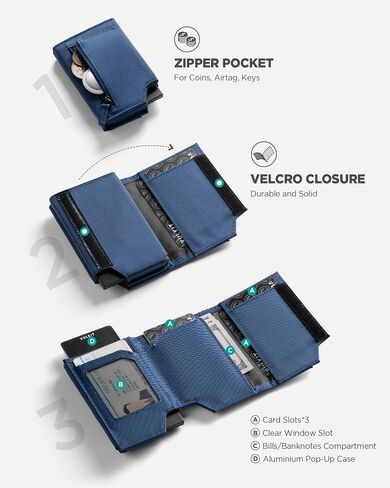 VULKIT Mens Wallet for Max.12 Cards with Pop-Up Credit Card Ejector Case, ID Window, Cash/Bills Compartment and Coin Pocket, Hook and Loop Tape Closure, Giftbox Packed, Black Nappa Leather in Saudi Arabia