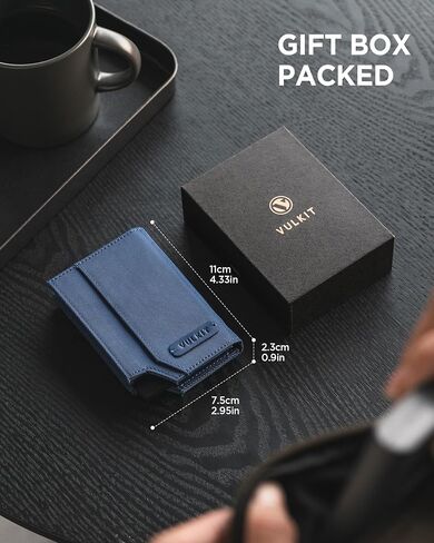 VULKIT Mens Wallet for Max.12 Cards with Pop-Up Credit Card Ejector Case, ID Window, Cash/Bills Compartment and Coin Pocket, Hook and Loop Tape Closure, Giftbox Packed, Black Nappa Leather in Saudi Arabia