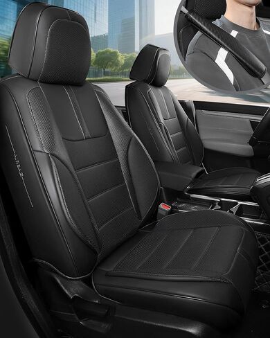 FREESOO Black Car Seat Covers Full Set - Faux Nappa Leather Seat Covers for Cars, with Front Seatbelt Pads, Waterproof Breathable Cushion Protectors Fit for Most 5 Seats Automative Sedans SUV Trucks in Kuwait