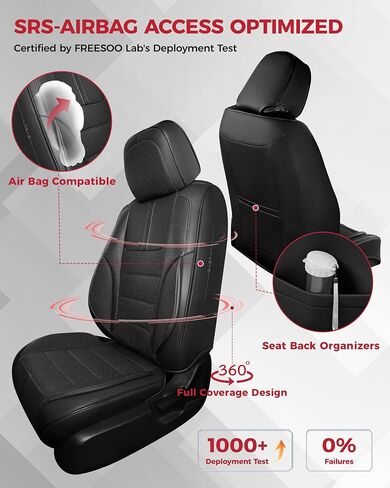 FREESOO Black Car Seat Covers Full Set - Faux Nappa Leather Seat Covers for Cars, with Front Seatbelt Pads, Waterproof Breathable Cushion Protectors Fit for Most 5 Seats Automative Sedans SUV Trucks in Kuwait