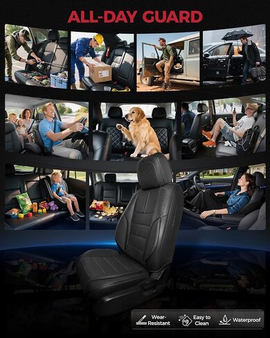 FREESOO Black Car Seat Covers Full Set - Faux Nappa Leather Seat Covers for Cars, with Front Seatbelt Pads, Waterproof Breathable Cushion Protectors Fit for Most 5 Seats Automative Sedans SUV Trucks in Kuwait