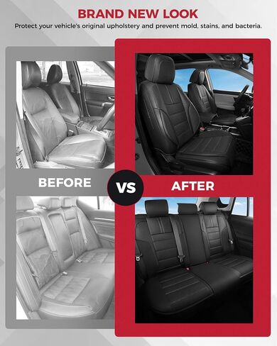 FREESOO Black Car Seat Covers Full Set - Faux Nappa Leather Seat Covers for Cars, with Front Seatbelt Pads, Waterproof Breathable Cushion Protectors Fit for Most 5 Seats Automative Sedans SUV Trucks in Kuwait