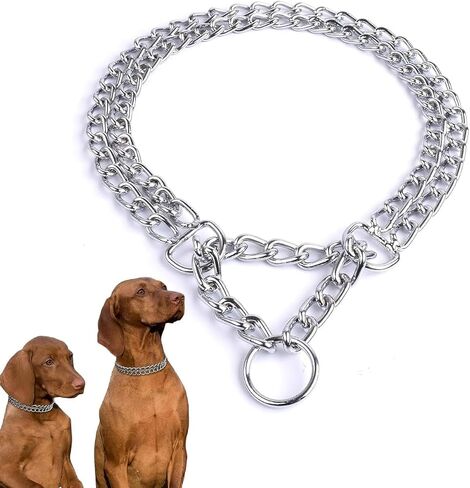 Dog Chain Collar Metal Martingale Anti Chew Training Collars Chew Proof, Chrome Plated, 2 Link for Small Medium Large Dogs (Silver, Large(for Neck 20-25'')) in Kuwait