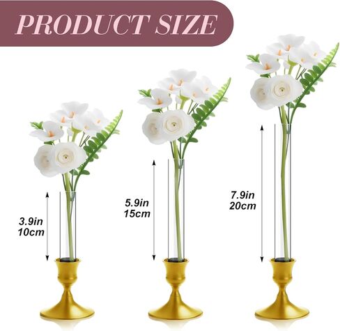 6 Pack 7.9" Glass Bud Vase Taper Candle Holder's Bud Vase for Flower Candlestick Sizes from 22mm to 27mm Adjustable Designed Specially for Taper Candle Holder for Tablescapes, Wedding Decor in Saudi Arabia