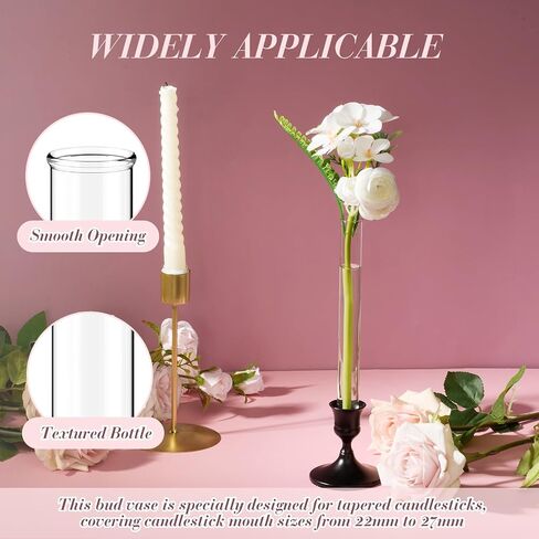 6 Pack 7.9" Glass Bud Vase Taper Candle Holder's Bud Vase for Flower Candlestick Sizes from 22mm to 27mm Adjustable Designed Specially for Taper Candle Holder for Tablescapes, Wedding Decor in Saudi Arabia