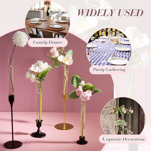 6 Pack 7.9" Glass Bud Vase Taper Candle Holder's Bud Vase for Flower Candlestick Sizes from 22mm to 27mm Adjustable Designed Specially for Taper Candle Holder for Tablescapes, Wedding Decor in Saudi Arabia